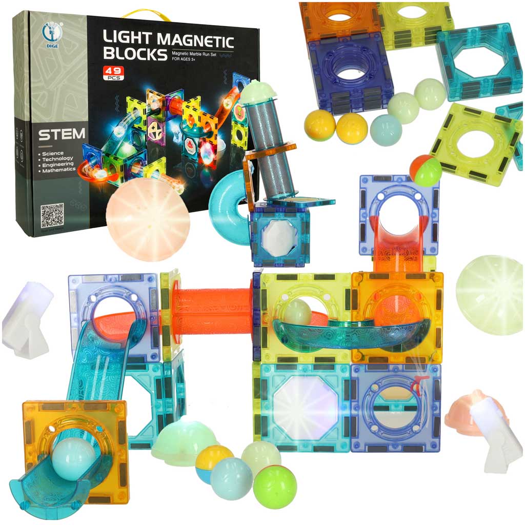 Magnetisk bollbana i marmor – 49-delade glödande blockset