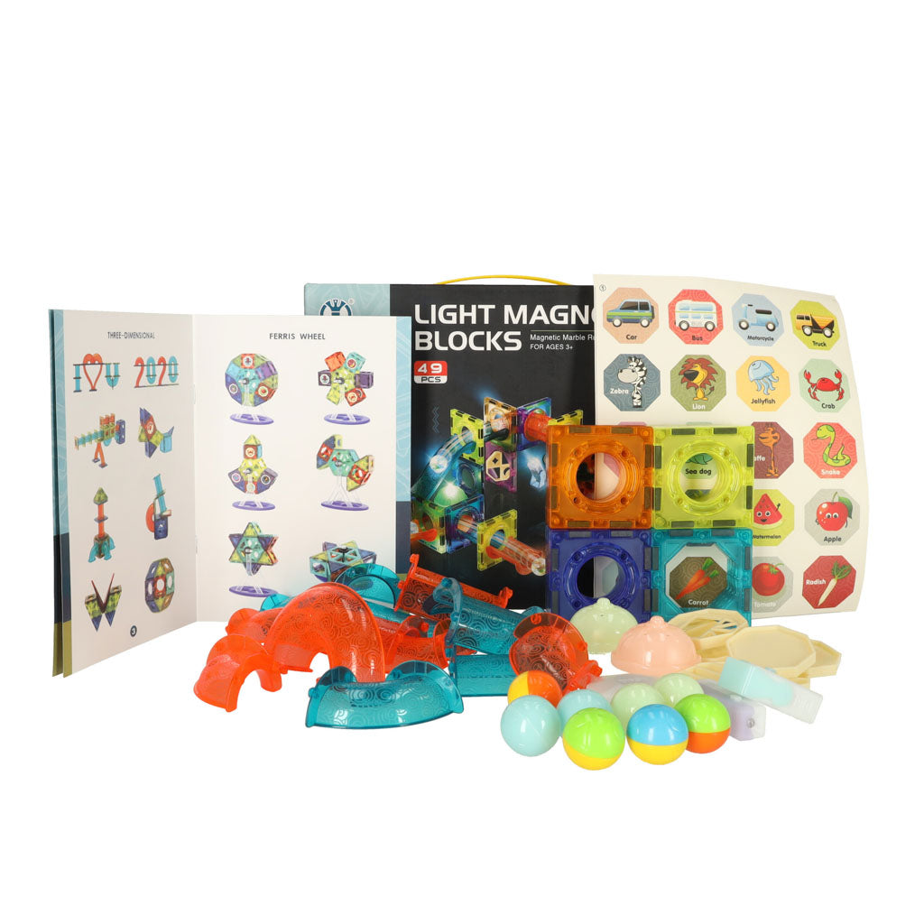 Magnetisk bollbana i marmor – 49-delade glödande blockset